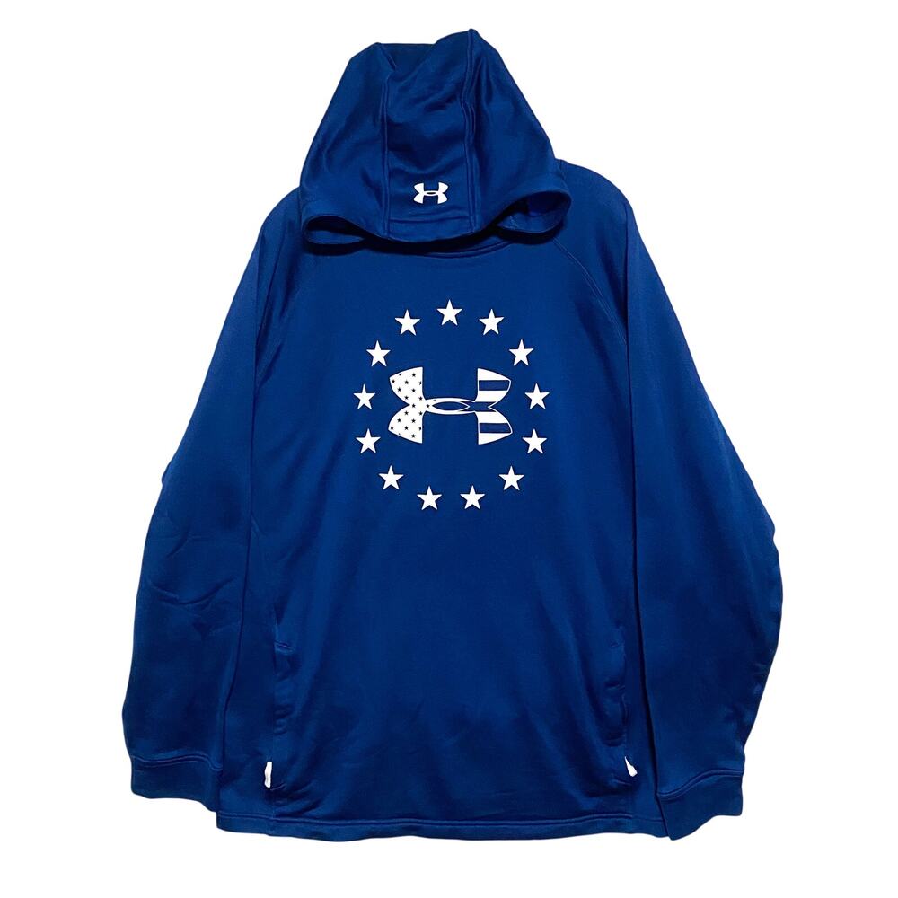 Under Armour American Flag Freedom Logo Blue Hoodie Pullover Mens 3XL Comfort